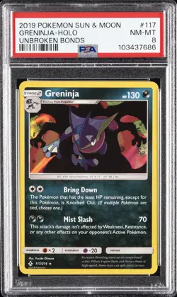 2019 POKEMON SUN & MOON UNBROKEN BONDS #117 GRENINJA-HOLO PSA 8 - Image 1