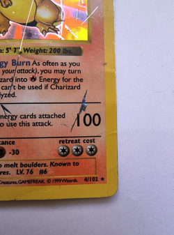 Charizard Holo 4/102 Base Set Unlimited 1999 Pokemon Card - Mod Played Condition - Image 5