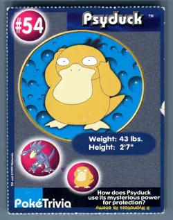 1999 Pokemon Poketrivia Mewtwo Strikes Back Burger King Promo #54 Psyduck Card - Image 1