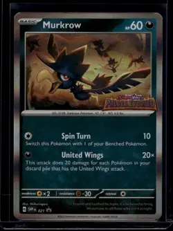 Pokemon TCG Murkrow 021 Scarlet & Violet Prerelease Staff Promo LP - Image 1