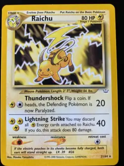 Pokemon Non-Holo Raichu 21/64 Neo Revelation. EX/NM - Image 1