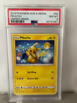 PIKACHU!! PSA 8!! Near-Mint / Mint!! 2019 Pokemon TCG Unified Minds 56/236 - Image 1