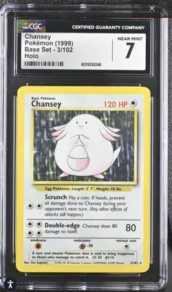 1999 Pokemon Base Set Chansey 3/102 Holo CGC 7 - Image 1