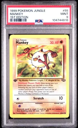 Mankey - 1st Edition - 55/64 Jungle - WOTC Unlimited - Pokemon TCG - PSA 9 MINT - Image 1