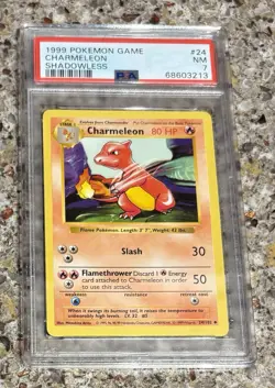 1999 POKEMON BASE SET SHADOWLESS #24 CHARMELEON PSA 7 - Image 1