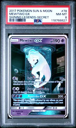 2017 POKEMON SUN & MOON SHINING LEGENDS SECRET #78 MEWTWO GX PSA 8 - Image 1