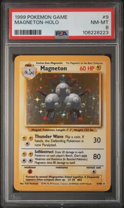 1999 POKEMON BASE SET UNLIMITED #9 MAGNETON-HOLO PSA 8 - Image 1