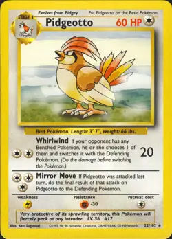Pidgeotto 22/102 Rare Base Set Pokemon Card NM - Image 1