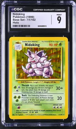 CGC 9 MINT Nidoking 1999 Base 11/102 Holo Pokemon Card psa - Image 1