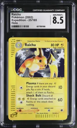 CGC 8.5 Raichu 2002 Expedition 25/165 Holo Pokemon Card - Image 1