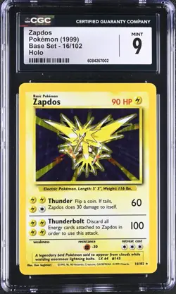 (PSA) CGC 9 Zapdos Base Set Holo Rare Pokemon Card #16 Mint Clean - Image 1