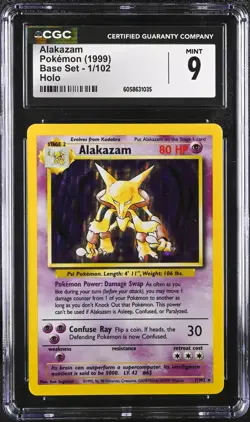 CGC 9 MINT Alakazam 1999 Base 1/102 Holo Pokemon Card psa - Image 1