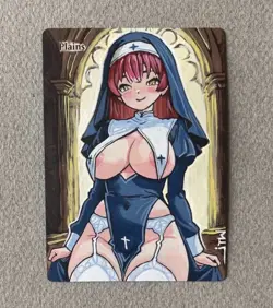 Magic MTG Altered Painted Plains Nun Anime Girl by white_alters - Image 1