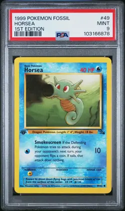 1999 POKEMON FOSSIL 1ST EDITION #49 HORSEA PSA 9 - Image 1