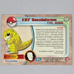 Sandshrew #27 Pokemon 1999 Topps TV Regular Non Holo Vintage TCG English LP - Image 2