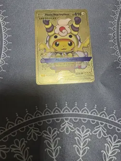 Basic Pikachu Mega Ampharos HP610 Gold Foil Fan Art Pokemon Card - Image 1