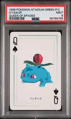 1998 POKEMON STADIUM GREEN VERSION PLAYING CARDS QUEEN OF SPADES IVYSAUR PSA 9 - Image 1