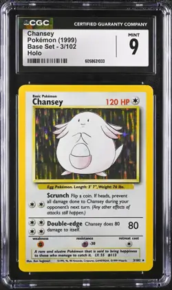 CGC 9 MINT Chansey 1999 Base 3/102 Holo Pokemon Card psa - Image 1