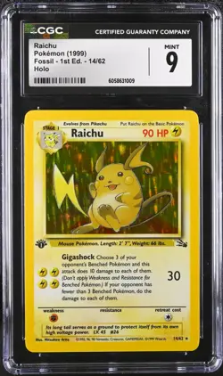 CGC 9 MINT Raichu 1st Edition Fossil 14/62 Holo 1999 Pokemon Card psa - Image 1