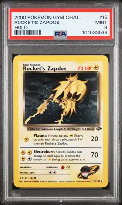 POKEMON 2000 ROCKET’S ZAPDOS HOLO GYM CHALLENGE #15 PSA 9 - Image 1