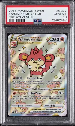 2023 POKEMON SWORD & SHIELD CROWN ZENITH #GG37 FULL ART/SIMISEAR VSTAR PSA 10 - Image 1
