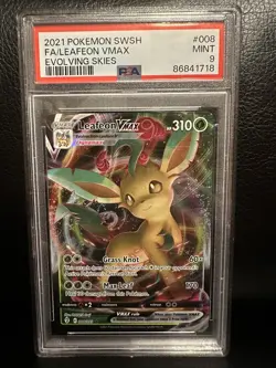 2021 Pokemon SWSH Leafeon VMax Full Art Evolving Skies #008 PSA 9 Mint - Image 1