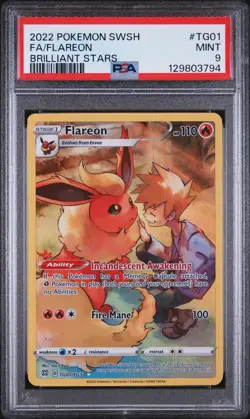 2022 POKEMON SWORD & SHIELD BRILLIANT STARS #TG01 FULL ART/FLAREON PSA 9 - Image 1
