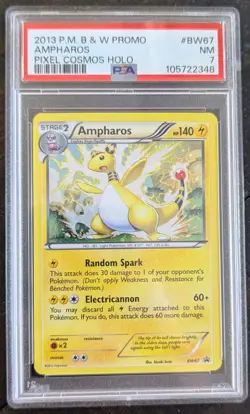 2013 POKEMON TCG BLACK & WHITE PROMO AMPHAROS #BW67 PIXEL COSMOS HOLO PATTERN 🌌 - Image 1