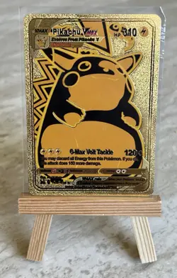 Pikachu VMAX Metal Gold Foil Non TCG Pokemon Fan Art Display Card - Image 1