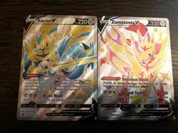 Pokemon TCG Zacian and Zamazenta Black Star V Ultra Rare Promo Card SWSH292/293 - Image 1