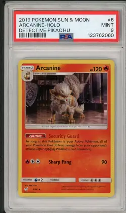 2019 Pokemon Sun & Moon Detective Pikachu Arcanine Holo #6 PSA 9 - Image 1