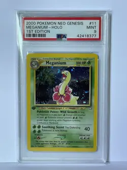 2000 Pokemon Neo Genesis Meganium #11 1st Edition Holo PSA 9 Mint - Image 1