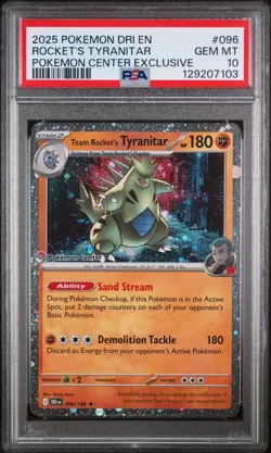 Pokemon Team Rocket’s Tyranitar DRI 096/182 Pokemon Center Stamped PSA 10 - Image 1