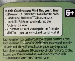 POKEMON TCG CELEBRATIONS MINI TIN with 3 Booster Packs - Image 3
