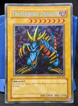 Yu-Gi-Oh! Tri-Horned Dragon LOB-000 Secret Rare LP 2002 - Image 1