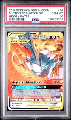 2016 Pokemon Moltres & Zapdos & Articuno GX 44/68 Hidden Fates - PSA 10 GEM MINT - Image 1