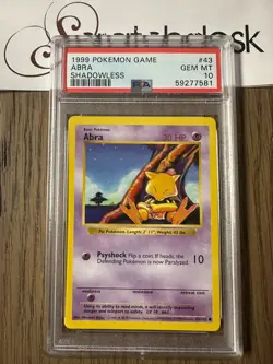 PSA 10 - Pokemon ABRA 43/102 - SHADOWLESS BASE SET - GEM MINT - Image 1