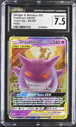CGC 7.5 Gengar & Mimikyu GX 2019 Team Up 53/181 Holo Pokemon Card - Image 1
