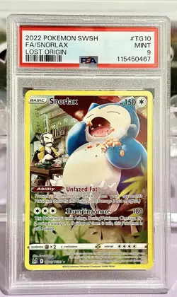 2022 POKEMON SWORD & SHIELD LOST ORIGIN #TG10 FULL ART/SNORLAX PSA 9 - Image 1
