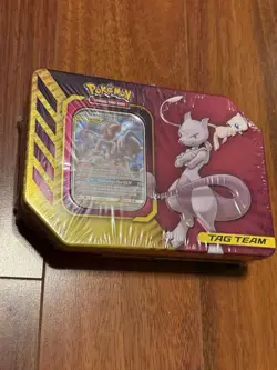 DAMAGED READ DESC Pokemon TCG Mewtwo & Mew GX Tag Team Tin - Image 1