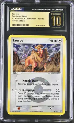 CGC 10 PRISTINE Tauros EX Fire Red & Leaf Green 16/112 Reverse Holo Pokemon Card - Image 1