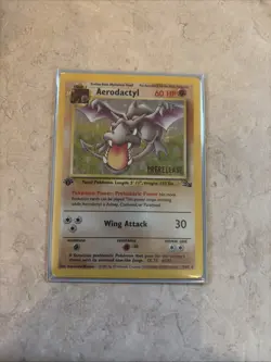 1st Edition Aerodactyl 1/62 PRERELEASE Brown Stamp Fossil Holo 1999 Pokemon Card - Image 1