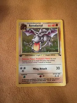 1st Edition Aerodactyl 1/62 PRERELEASE Brown Stamp Fossil Holo 1999 Pokemon Card - Image 2