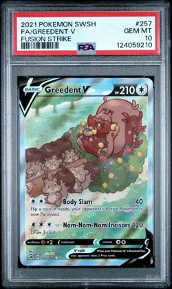PSA 10 Greedent V 257/264 Alternate Alt Full Art Pokemon SWSH Fusion Strike 2021 - Image 1