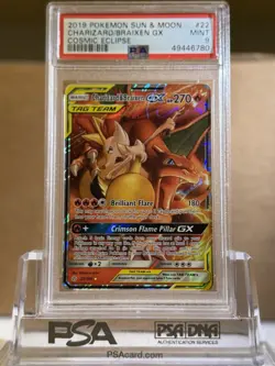 2019 POKEMON SUN & MOON COSMIC ECLIPSE #22 CHARIZARD & BRAIXEN GX PSA 9 - Image 1