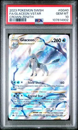 2023 POKEMON SWORD & SHIELD CROWN ZENITH #GG40 FULL ART/GLACEON VSTAR PSA 10 - Image 1