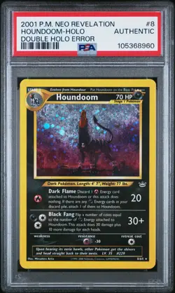 PSA Pokemon Houndoom 8/64 WotC Neo Revelation "Double Holo Error" Rare Authentic - Image 1