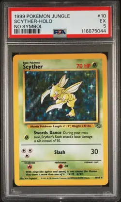 1999 POKEMON JUNGLE NO SYMBOL #10 SCYTHER-HOLO PSA 5 - Image 1