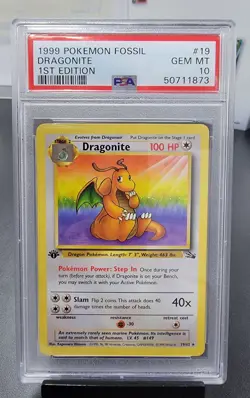 1999 Pokemon Fossil Dragonite 1st Edition Non-Holo Card PSA 10 - Image 1