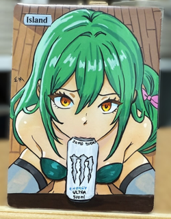 Hand Painted Altered Art Mtg land card Anime girl Island - Image 1